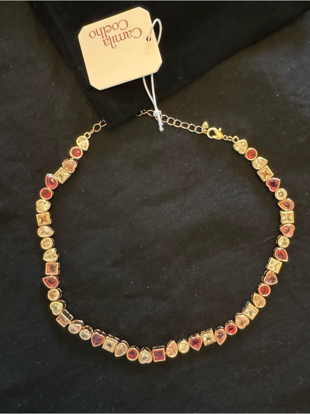 NEW NWT! Camila Coelho Pink Red White Gold Multicolor Gemstone Tennis Necklace